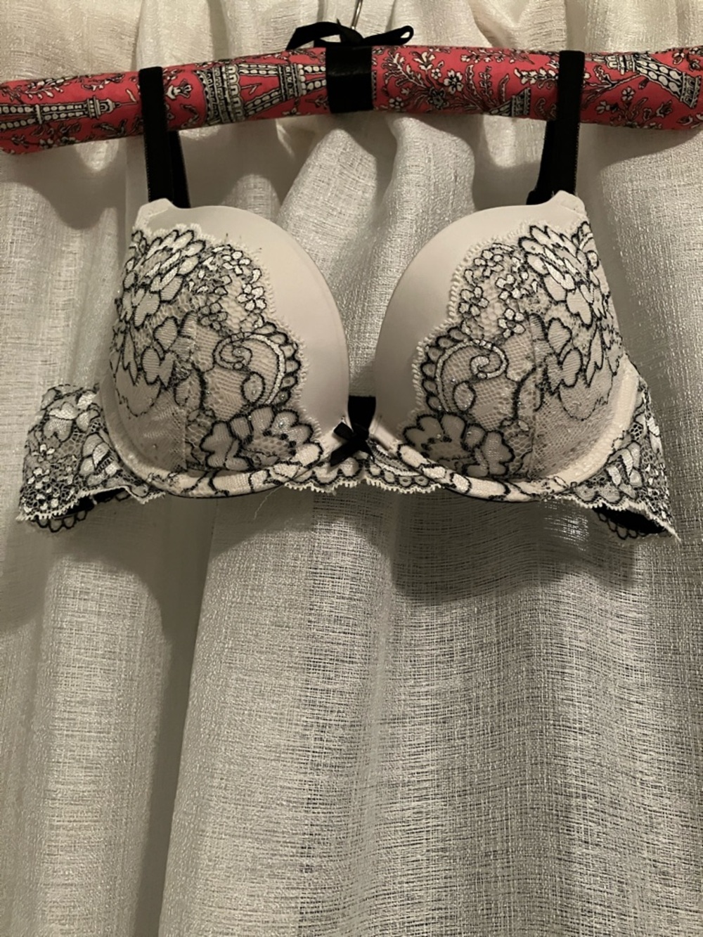 Lace-Trim Push-Up Bra - Ivory with Black Lace